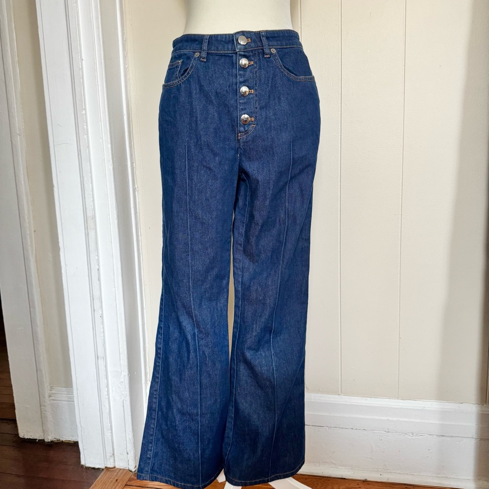 Sonia Rykiel Dark Blue button-fly | High-Waist Wide-Leg Flare Jeans | Retro Fit